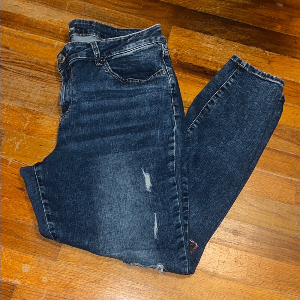 Maurices Blue Skinny Jeans with Distressed Details